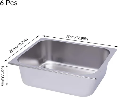 Miniatura 5 de 6 piezas de bandeja de vapor de hotel tamaño medio 4 pulgadas de profundidad, bandeja de vapor y bandeja de acero inoxidable para hoteles