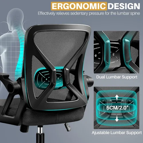 Miniatura 6 de FelixKing Silla de oficina – Silla de escritorio ergonómica de malla transpirable con ruedas y soporte lumbar, sillas de oficina con reposabrazos