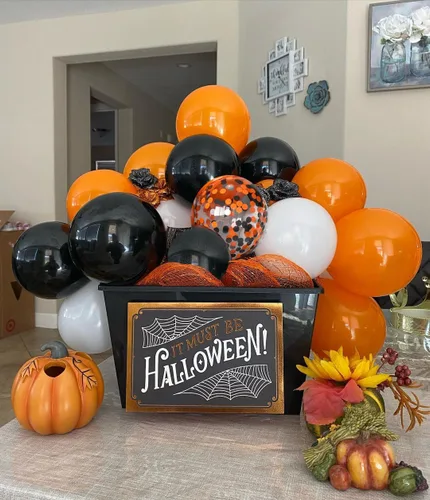 Miniatura 3 de Globos de látex para fiesta de Halloween de 12 pulgadas con confeti para celebración, fiesta, bar, aniversario, decoración, color negro, naranja