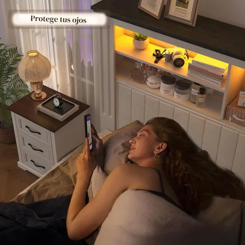 Miniatura 6 de EnHomee Marco de cama tamaño king con cabecero y almacenamiento, 4 cajones y estación de carga LED incorporada, marco de cama tamaño king con Blanco