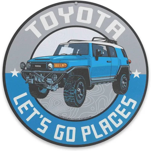 Miniatura 9 de Letrero redondo de metal para Toyota Land Cruiser Off-Road – Letrero retro de Toyota para garaje, tienda o cueva de hombre