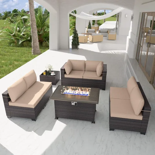 Miniatura 26 de Kurapika juego de muebles de patio 4 piezas de mimbre al aire libre, sillas de ratán, juego informal con mesa de café, juego de bistró con mecedora