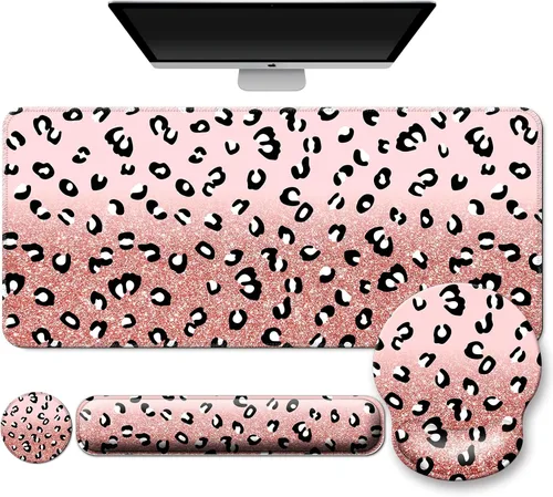 Miniatura 12 de Alfombrilla para mouse + alfombrilla de escritorio + reposamuñecas para teclado + posavasos 4 en 1, bonita alfombrilla de mouse ergonómica grande