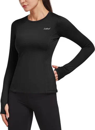 BALEAF Camiseta térmica de forro polar para mujer de manga larga con agujeros para los pulgares bolsillo con cremallera para clima frío