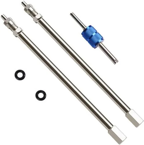 Miniatura 7 de Extensiones de vástago de válvula doble, juego de 2 piezas, resistente, extensores de vástago de válvula de doble rueda de metal de 180 grados