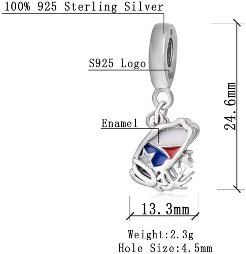 Miniatura 2 de Hang Charm - Zapatilla de tacón alto de plata de ley 925, bandera de Puerto Rico, cuerno italiano rojo, cuentas colgantes de cinta de supervivientes