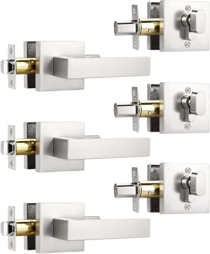 Miniatura 19 de KNOBWELL - Pomo resistente para puertas exteriores con cerradura de seguridad de doble llave y cuadrada; juego de picaportes para puertas