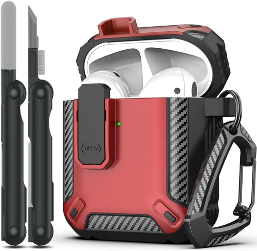 Miniatura 17 de RFUNGUANGO Funda para AirPod de 2ª generación con kit de limpieza, armadura protectora de carcasa dura militar con bloqueo para funda de carga