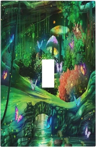 Miniatura 106 de Cubiertas Decorativas para Placas de Interruptor Bosque Primavera Hada Encantada País de las Maravillas Suelo Verde 2 Gang Cubierta de Interruptor