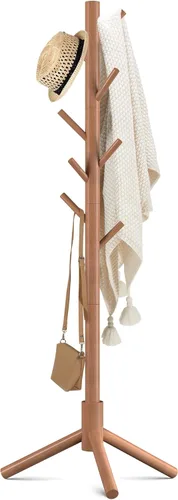 Haddockway Perchero de madera con 8 ganchos, pino de Nueva Zelanda, 3 abrigos ajustables, fácil montaje para abrigos, sombreros, bufandas y bolsos