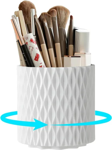 Miniatura 10 de Organizador de brochas de maquillaje - Organizador giratorio de brochas de maquillaje de 360° con 5 ranuras, recipiente para brochas de maquillaje