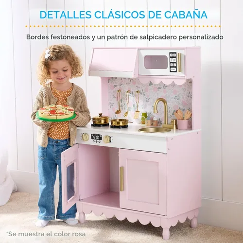 Miniatura 3 de Best Choice Products - Juguetes de madera para niños, cocina de simulación con almacenamiento, borde festoneado, 5 accesorios, microondas, horno