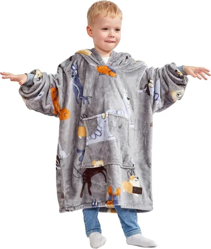 Miniatura 15 de Catalonia - Sudadera con capucha de gran tamaño para niños, sudadera de forro polar portátil con bolsillo frontal grande, para niños de 4 a 12 años