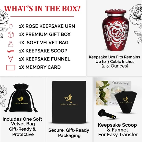 Miniatura 3 de Urna de Cremación de Rosa para Cenizas para Mujeres y Hombres - Urnas de Rosa Artesanales para Cenizas Humanas Adultas Femeninas y Masculinas - Rojo