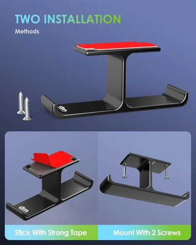 Miniatura 4 de Soporte de aluminio para auriculares debajo del escritorio, soporte doble para auriculares con adhesivo de resistencia industrial y montaje