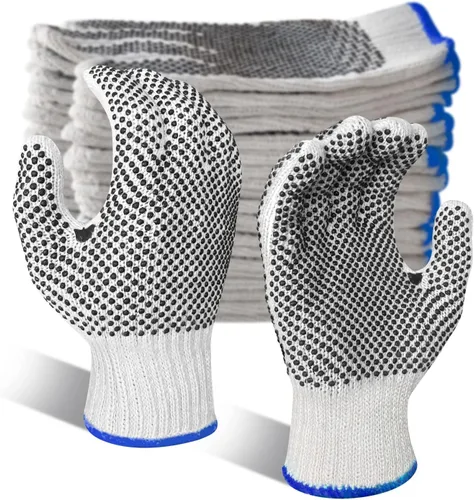 Miniatura 13 de GSAFEME Guantes de trabajo de seguridad, 12 pares de algodón con puntos de agarre antideslizantes para construcción, levantamiento de almacén, Con