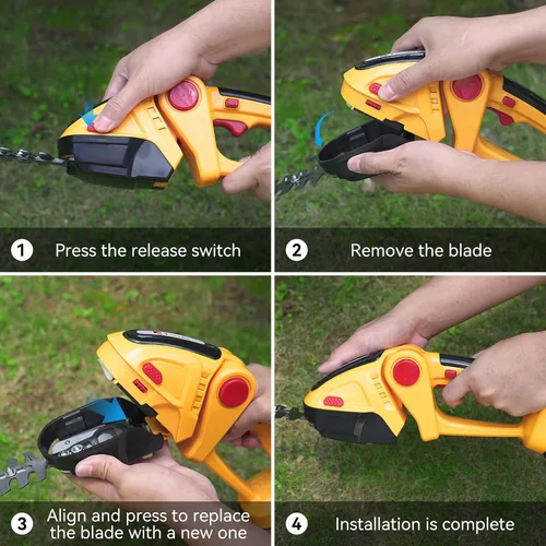 Miniatura 6 de TOOVEM - Cortasetos inalámbrico 2 en 1 con 2 baterías recargables y cargador, cortador eléctrico de 24 V para jardín, césped (amarillo)