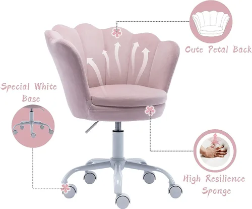 Miniatura 3 de chairus Bonita silla de escritorio para niños, de terciopelo, para sala de estar, silla tapizada para adolescentes con respaldo de concha, silla