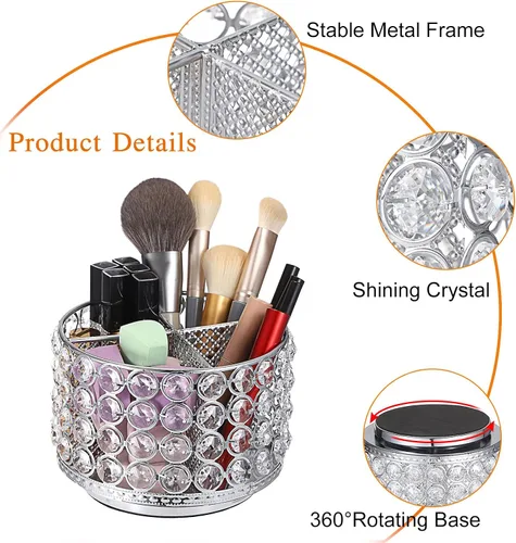 Miniatura 3 de Hipiwe Organizador de Tocador de Cristal Soporte para Brochas de Maquillaje - Organizadores Giratorios de 360° para Exhibición de Brochas Cosméticas