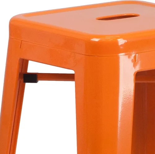 Miniatura 9 de Merrick Lane Taburete de altura de barra serie Newark - Acabado naranja - Marco de metal con soporte cruzado - Diseño sin espalda - Reposapiés