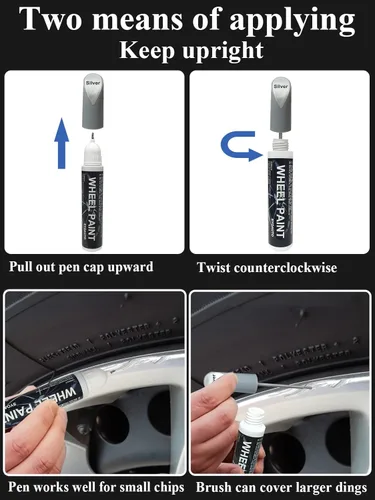 Miniatura 5 de SYOAUTO Pluma de pintura de retoque de borde plateado para reparación de arañazos, pintura de retoque para llantas de automóvil, color universal