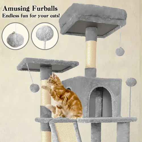 Miniatura 3 de Torre de árbol para gatos de 70 pulgadas para gatos de interior, condominio de torre para gatos de varios niveles con poste rascador de sisal