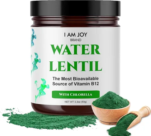 I Am Joy co. Proteína de lentejas de agua en polvo con clorella, lenteja de agua vegana a base de plantas, rica en vitamina B12 natural, sin OMG,