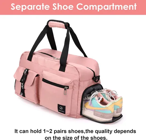 Miniatura 4 de Pequeña bolsa de viaje para mujeres y hombres, bolsas de gimnasio con bolsillo húmedo y compartimento para zapatos, bolsa de hospital de compras