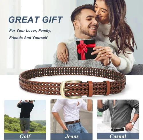 Miniatura 6 de Cinturón de cuero trenzado para hombre, jeans casuales, golf, hebilla de aleación tejida de cuero para hombre, cinturones trenzados a mano, regalo