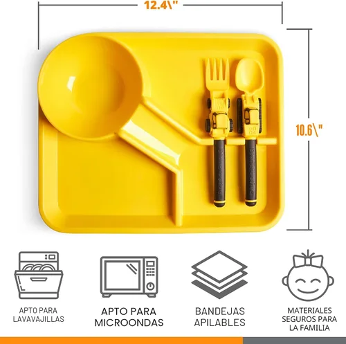 Miniatura 7 de Dinneractive Juego de comedor para niños – 3 piezas con temática de construcción y platos para niños pequeños – Tenedores y cucharas para niños