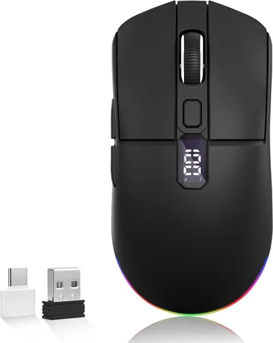 Uciefy Ratón inalámbrico Bluetooth, triple modo (2.4G+BT5.0+BT5.1), mouse Bluetooth LED, USB C recargable con pantalla LED, ratones de computadora