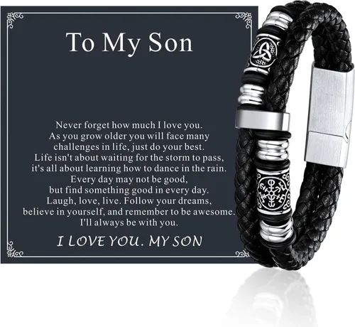 FaithHeart Pulsera vikinga para hombre, pulsera de cuero trenzado de doble fila con cierre de acero inoxidable, brújula vikinga, pulsera vintage de