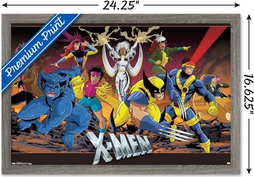 Miniatura 3 de Trends International Marvel Comics - Póster de pared de grupo de The X-Men, 14.725 x 22.375 pulgadas, versión enmarcada de madera de granero