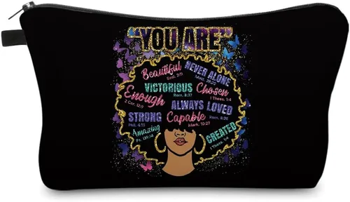 Miniatura 12 de Bolsa de maquillaje afroamericana para monedero, bolsas de cosméticos negras afro para mujer, regalo inspirador, pequeña bolsa de cosméticos