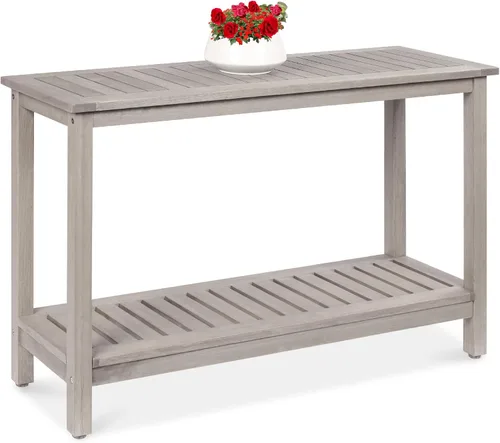 Miniatura 8 de Best Choice Products - Mesa consola de 122 cm con 2 estantes de madera de eucalipto, mesa de aparador de bar multifuncional