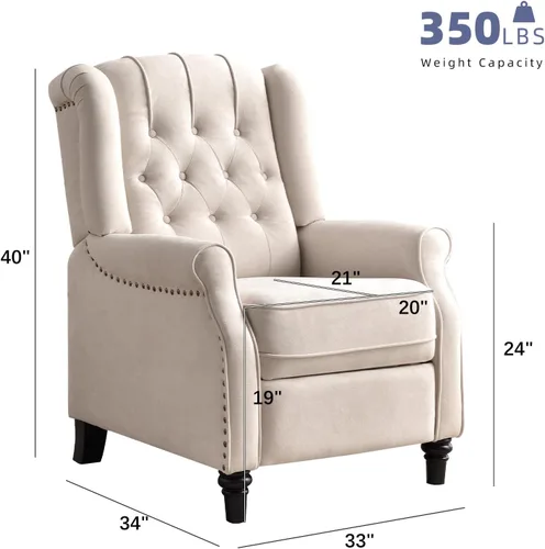 Miniatura 2 de EBELLO Silla reclinable con respaldo de empuje, silla decorativa de tela, reclinable con decoración de remaches, respaldo con botones, sillón
