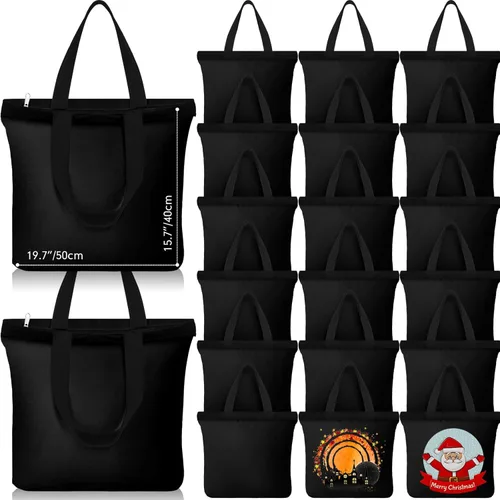 Miniatura 16 de Silkfly 20 Bolsas de Lona a Granel de 16.5x13.4'' Bolsas de Lona de Algodón en Blanco con Asas y Cremallera Reutilizables Lisas para Comestibles
