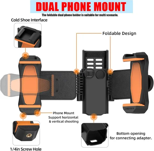 Miniatura 2 de Adaptador de soporte extendido dual para DJI Osmo Pocket 3 Cámara Manija Extensión Marco Accesorios Cold Shoe Light Mic Trípode Expansión Montaje