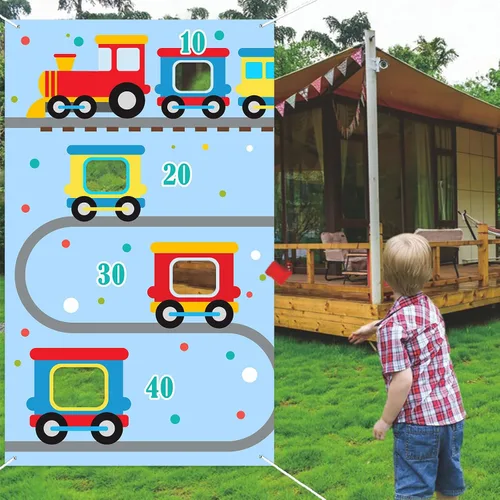 Tren de vapor Choo Two Toss Games Banner telón de fondo ferroviario ferroviario transporte ferroviario historia temática decoración para interiores