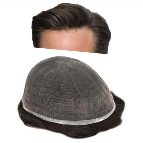 Miniatura 61 de Tupé para hombres cabello humano real sistema de cabello para hombre encaje francés completo 100% cabello humano postizos para hombres pieza de pelo