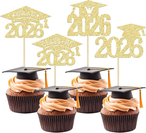 Miniatura 32 de Paquete de 24 adornos para cupcakes de clase 2026 con purpurina 2026 Felicidades Graduación Diploma Done Cupcake Picks 2026 Graduación Temática