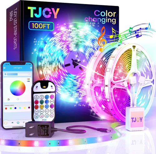 Miniatura 5 de TJOY - Tira de luces LED con Bluetooth de 100 pies para niños, luces que cambian de color para dormitorio, iluminación de cinta RGB