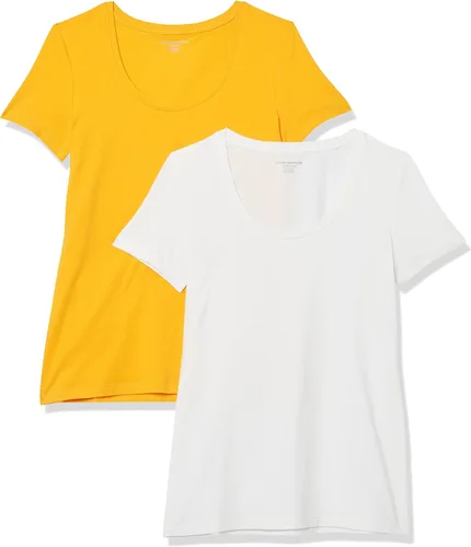 Tienda Essentials Camiseta de manga corta con cuello redondo para mujer (disponible en tallas grandes), paquete de 2