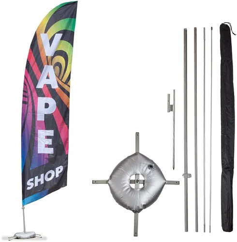 Vispronet Vape Shop - Kit de bandera de plumas – Juego de mástil de bandera Swooper de 13.5 pies, punta de tierra, base cruzada y bolsa de peso para