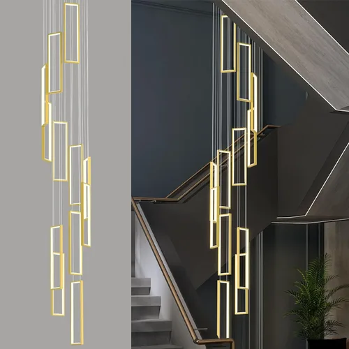 Miniatura 24 de Lámpara Colgante Moderna de Altura Ajustable Luminaria Negra 252W LED Luces Colgantes 12 Anillos Candelabro Rectangular Escalera Candelabro Grande