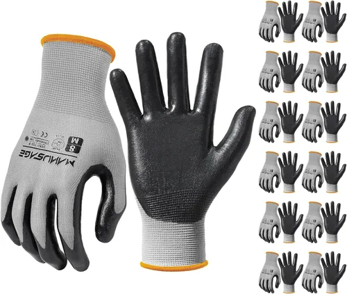Miniatura 11 de MANUSAGE Guantes de trabajo de nitrilo, ajuste elástico cómodo 3D, agarre potente, pantalla táctil, revestimiento de espuma duradera, flexibles