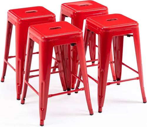 Miniatura 27 de Vogue Furniture Direct 24" Taburetes de bar de metal sin respaldo negros para interiores/exteriores, altura para encimera con asiento cuadrado