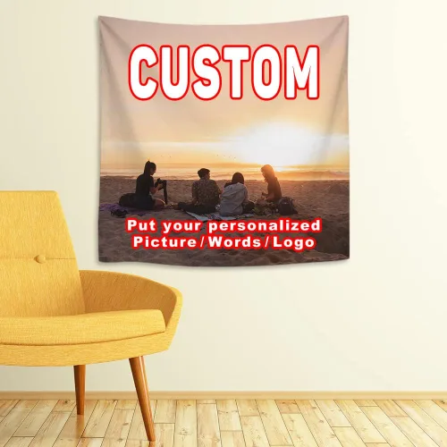 KafePross Tapiz personalizado para colgar en la pared, 30 x 30 pulgadas, personaliza tu imagen, texto, dormitorio, pancarta para dormitorio