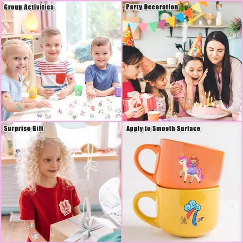 Miniatura 5 de Partywind Tatuajes temporales con purpurina para niños y niñas, suministros de fiesta de cumpleaños, decoraciones de recuerdos, bolsas de regalos