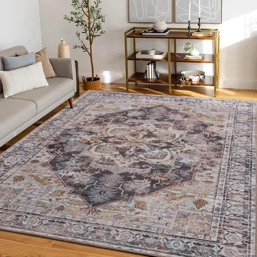 Miniatura 15 de RYB HOME Alfombra lavable para sala de estar, alfombra grande de 8 x 10 pies que no se desprende para dormitorio, alfombra de lana sintética ultra